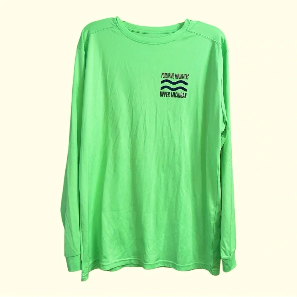 Porcupine Mountains Upper Michigan Neon Green Long Sleeve Shirt, XL - Picture 1 of 3